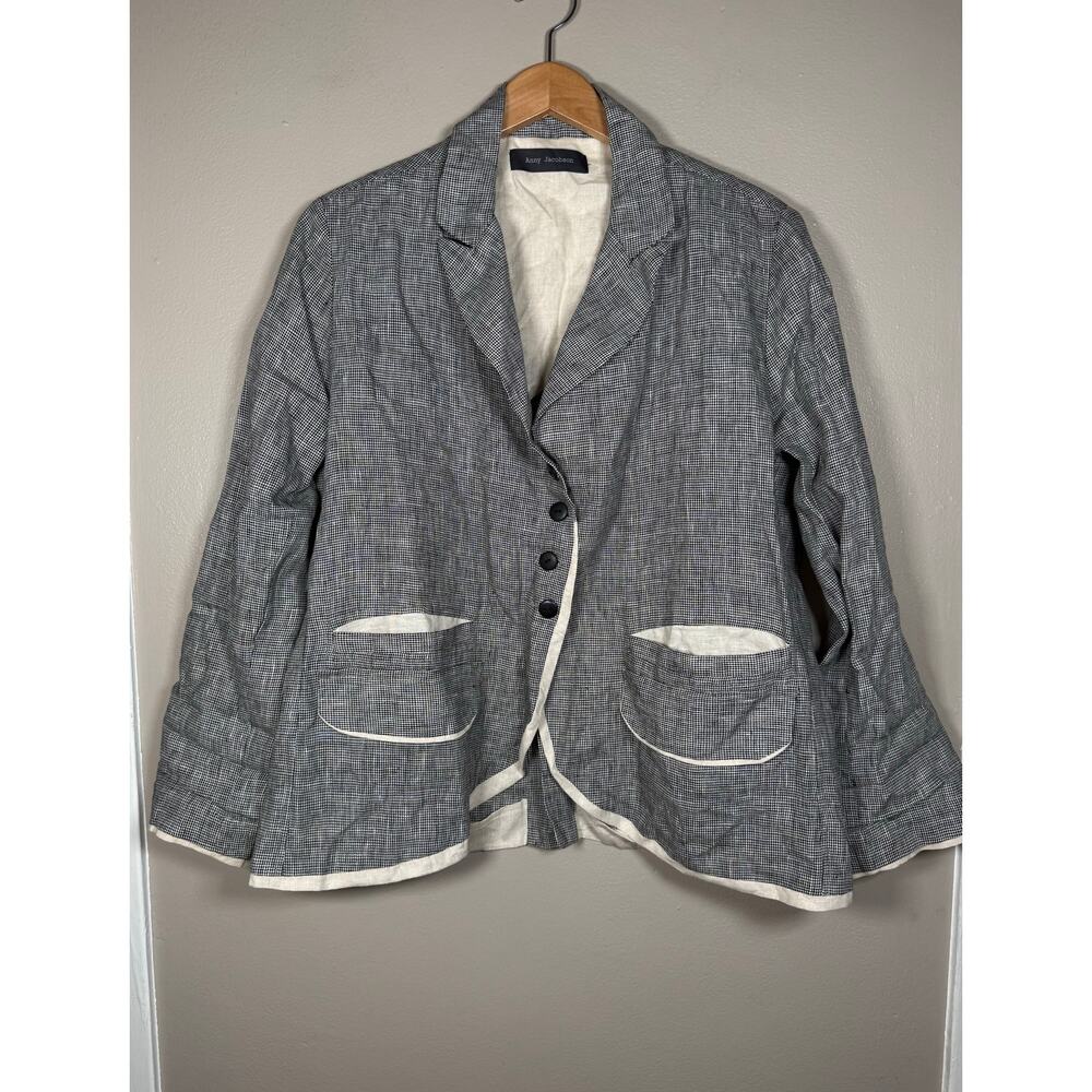 Anny Jacobson Lagenlook Micro Houndstooth Linen Blazer size M